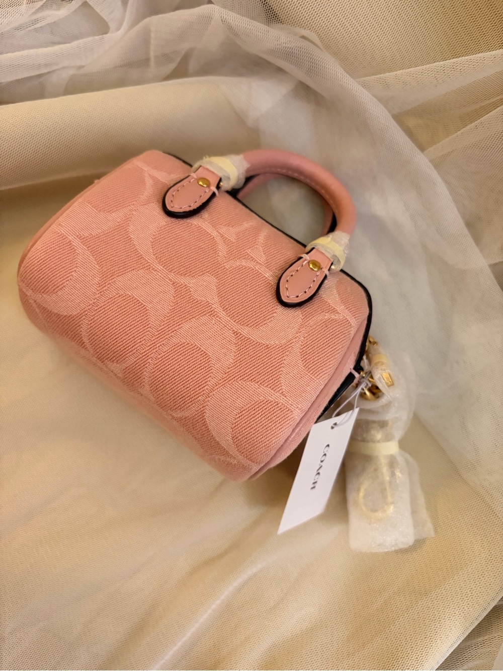 Coach pink denim Rowan bag charm - Picture 3 of 4